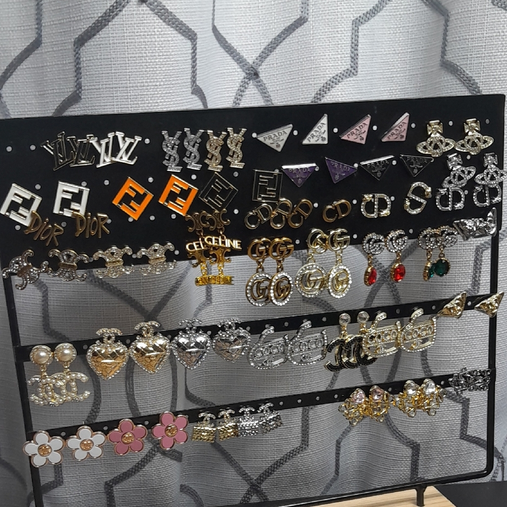 Stamped Fashion Jewelry Louis Vuitton Gold and Silver Tone Earrings Set